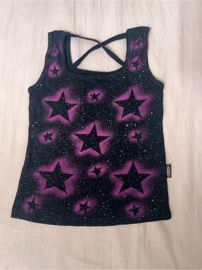 Y2K Black Tank Top with Purple Star Print